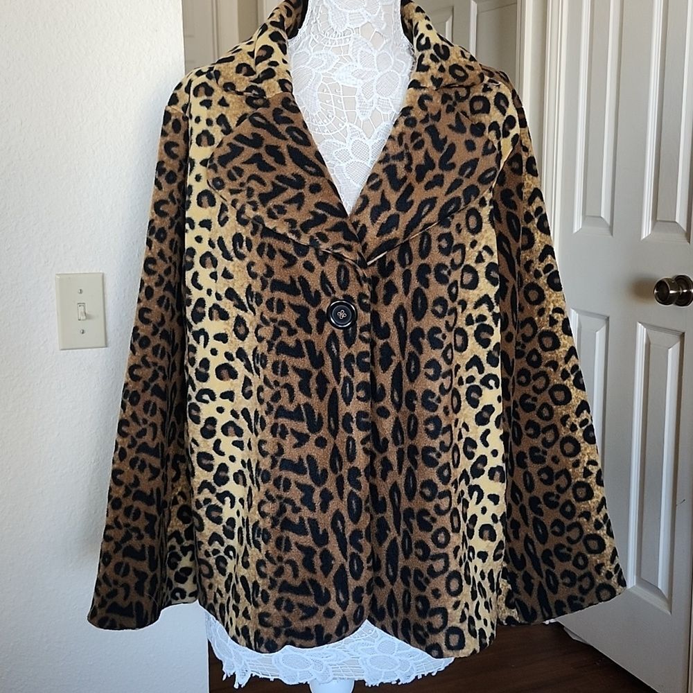 Chic Leopard‎ Print Faux Fur Jacket Size 2x Mob Wife Retro Disco '70s